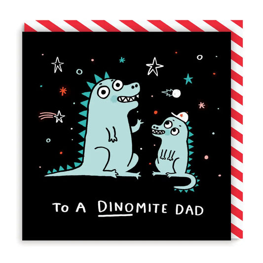 Father's Day Card text reads "To a Dinomite Dad"